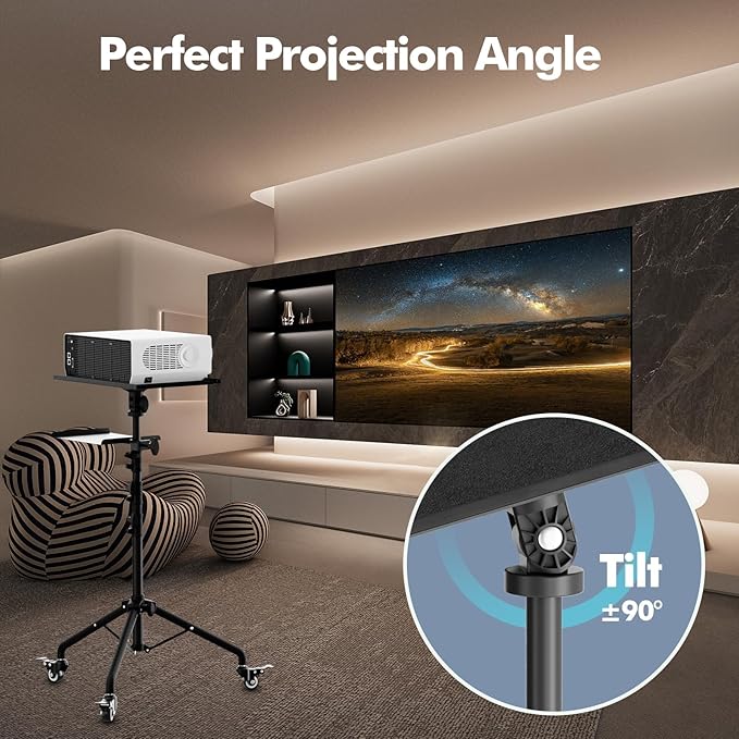 OUKMIC Projector Stand Tripod Laptop Tripod on Wheels with 2 Shelves, Adjustable Height 26 to 49 Inch Portable Podium Stand with Gooseneck Phone Holder for Office, School, Home, DJ Racks