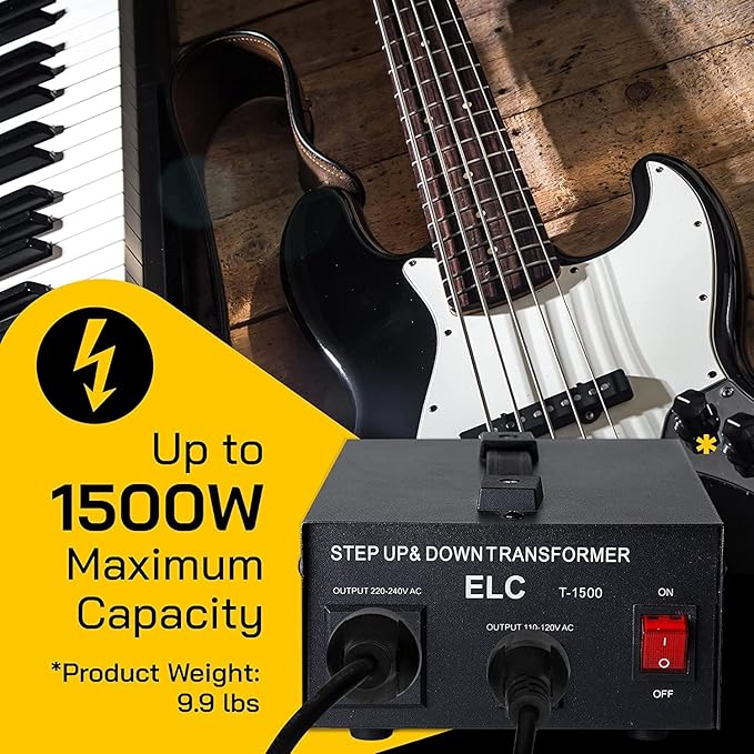 ELC T Series 1500+ Watt Voltage Converter Transformer - Step Up/Down - 110v to 220v / 220v to 110v Power Converter - Circuit Breaker Protection, CE Certified [3-Years Warranty]