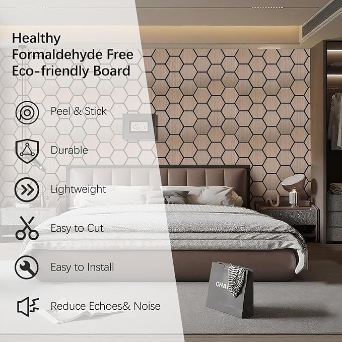 Hexagon Acoustic Wall Panels, Self-Adhesive Sound Absorbing Wall Panel by ARMURO, 4 Pack Covers 19.27 Sq Ft, Peel and Stick Noise Reducing for Home Office Studio Bedroom Wall Decor