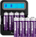 Pallus Rechargeable Lithium AA Batteries - 8 Pack 1.5v 3500mWh AA Rechargeable Batteries with LCD Charger for Outdoor Blink Camera, Fast Charging, Long Lasting, Low Battery Alarmc, Cycles 1600x
