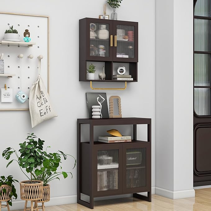 Wall Mounted Bathroom Storage Cabinet Medicine Cabinet with Acrylic Doors & Towel Bar Adjustable Shelves for Bathroom, Laundry Room, Bedroom, Enterway