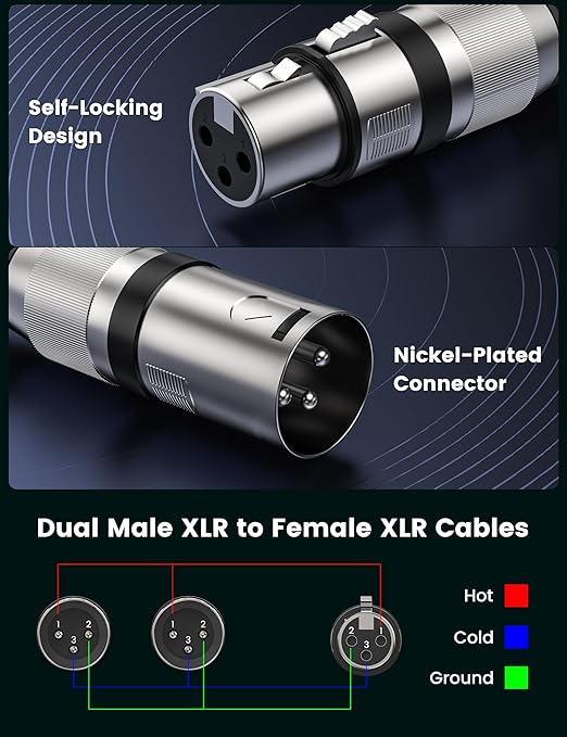MOSWAG XLR Y Splitter Female to 2 Male, (0.25m/0.82 Feet) 3 Pins Female to Dual Male Balanced Splitter Cord with PVC for Mixer/Amplifier/Patch Bays