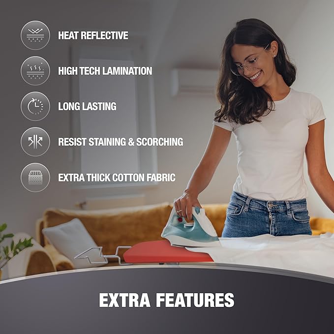 COTTY HOME Extra Thick Ironing Board Covers with Pad Standard Size 15x54, Heat Reflective Full Scorch Resistant Padding, Snug Fit Non-Slip Nose Pocket Fastener Straps Elastic Edges, Orange