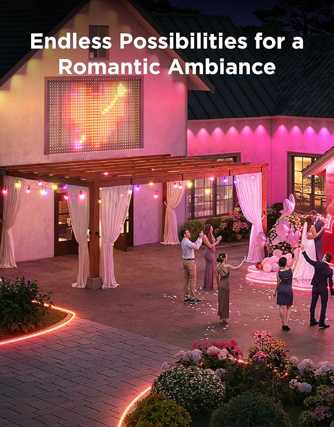 Govee Smart Outdoor String Lights 2, 96ft RGBIC Outdoor Lights with Dimmable Warm White LED Bulbs, 47 Scene Modes for Patio, Backyard, IP65 Waterproof, Compatible with Alexa, App Control