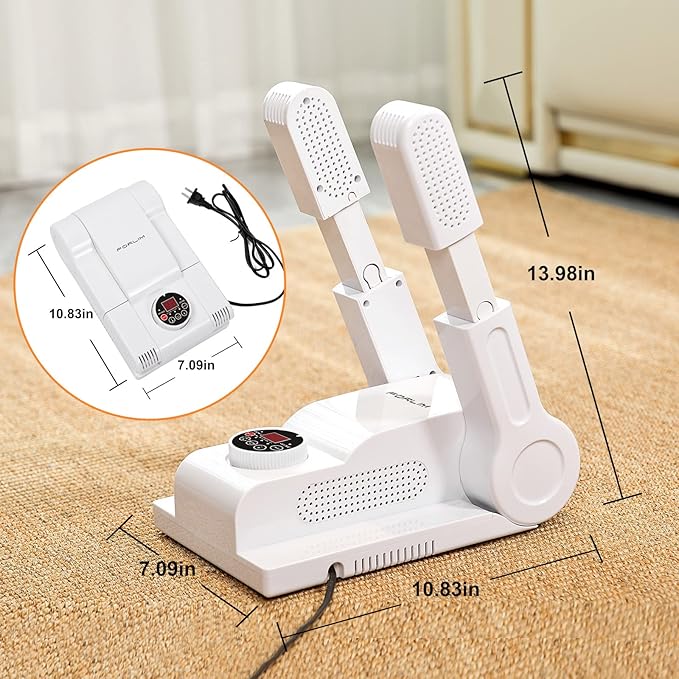 FORLIM [Upgraded Temperature Control] Shoe & Boot Dryer for Work Boots with 24-Hour Delay Timer, Portable Glove Dryer, Boot Warmer, Automatic Shut-Off Timer, Folding Design, Smart Panel, White