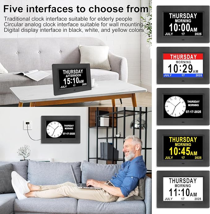7-Inch Digital Alarm Clock. Displays Time, Day and Month.Features 12 Alarm - Image 4