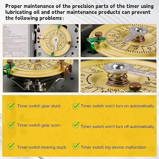 T104M Mechanical Timer Switch (Mechanism Only),208-277 VAC 5HP 40A DPST Pool Pump Timers Replacement,24-Hour 12 ON/Off Electromechanical Timer Switch for Pool Pump Water Heater Lighting
