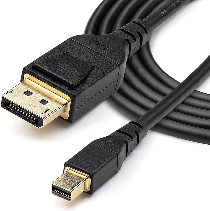 StarTech.com 6ft (2m) VESA Certified Mini DisplayPort to DisplayPort 1.4 Cable - 8K 60Hz HBR3 HDR - Super UHD mDP to DP 1.4 Cord - Slim (34 AWG) Ultra HD 4K 120Hz - Monitor/Video Cable (DP14MDPMM2MB)