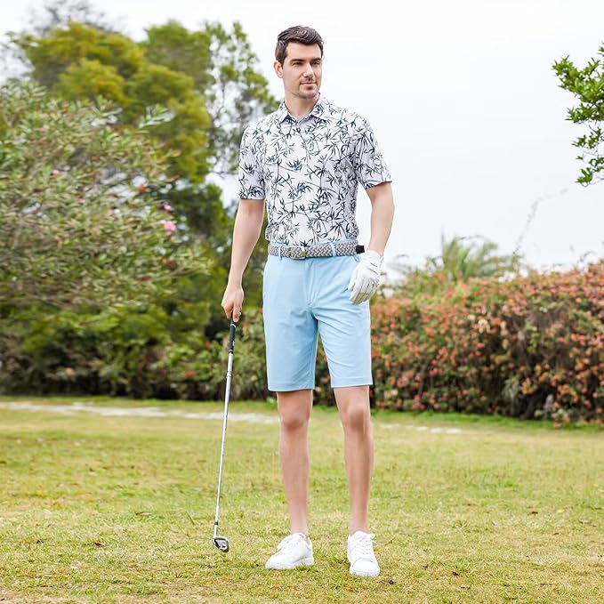 Golf Shirts for Men Dry Fit Short Sleeve Print Performance Moisture Wicking Polo Shirt