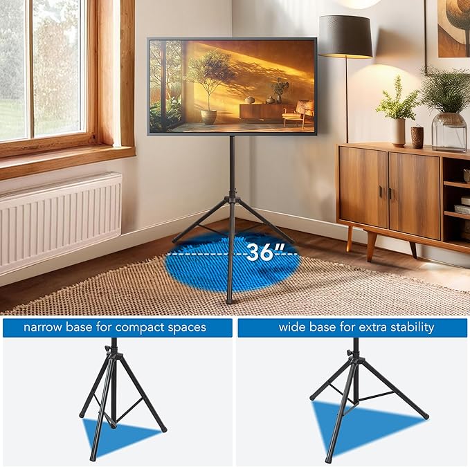 Mount-It! Tripod TV Stand – Portable TV Tripod for Flat Screens 32-70 Inch – Indoor/Outdoor Height Adjustable Stand, VESA 200x200 to 600x400, for LCD, LED, OLED, Curved TVs, Holds up to 77lbs