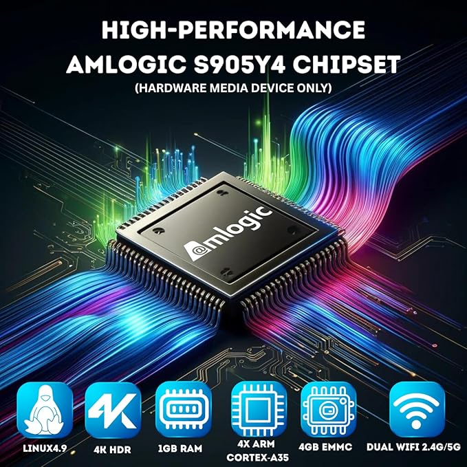 Raxxio MAG544w3 TV Set-Top Box - 4K HDR TV Streaming Device with Amlogic S905Y4 Chipset, 1GB DDR4 RAM, 4GB Flash Memory, Dolby Digital Plus, Linux 4.9, Dual-Band WiFi, USB 2.0, HDMI Cable and Remote