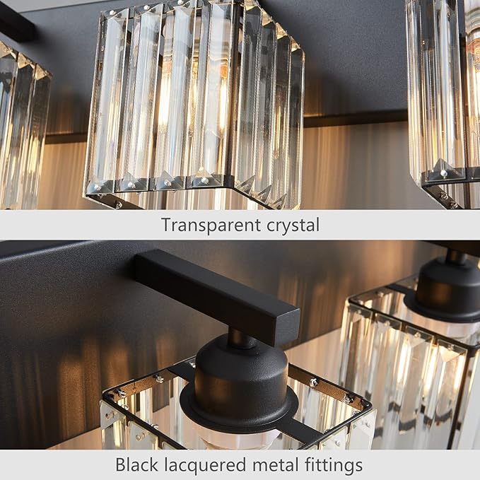 FDPBY Modern Black Crystal Bathroom Vanity Light - 6-Lights Wall Light Fixtures
