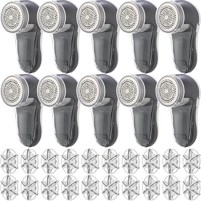 Ferrochef 10 Pack Fabric Shaver and Lint Remover,Sweater Defuzzer with 20 Replaceable Blades,Fuzz Remover Furniture Sweater Shavers to Remove Pilling, Battery Operated, Gray