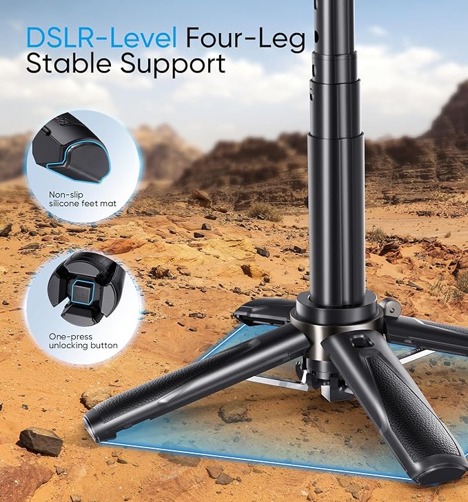 MAGIC JOHN Phone Tripod, Portable Selfie Stick, Pocket Size Selfie Stick for iPhone, Tripod for Phone with Detachable Remote Control for Photograph, Live Streaming, Video Recording