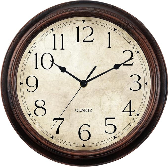 KECYET 14 Inch Wall Clocks Battery Operated Silent Non-Ticking Analog Wall Clock Vintage Retro Rustic Style Decorative for Living Room Kitchen Home Office(Bronze)