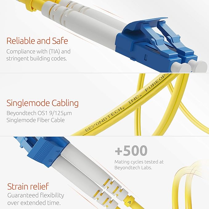 BEYONDTECH 20m LC to LC Fiber Patch Cable – UPC Single-Mode Duplex Fiber Optic - Image 3