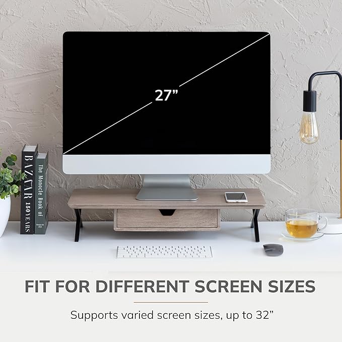 Anji Mountain Monitor Stand - Desktop Organizer & Laptop Riser, Ergonomic Monitor Riser, Space-Saving Monitor Stand for Desk, Durable Construction, Easy Assembly, Ideal for Home & Office,Biscotti