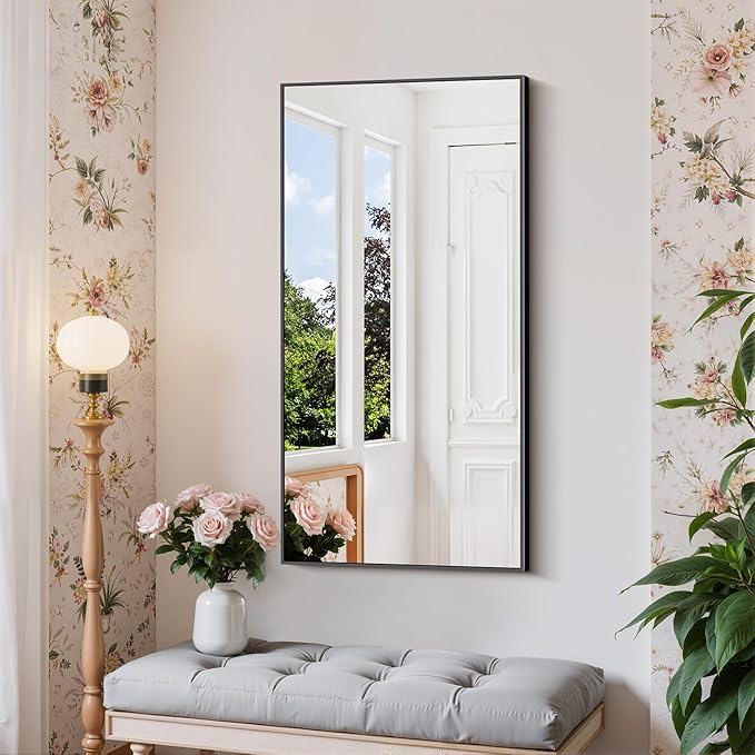Black Bathroom Mirror for Wall, 20x40 Inch Rectangle Mirror with Metal Frame, Modern Vanity Mirrors for Bathroom Living Room, Entryway Hangs Horizontal or Vertical