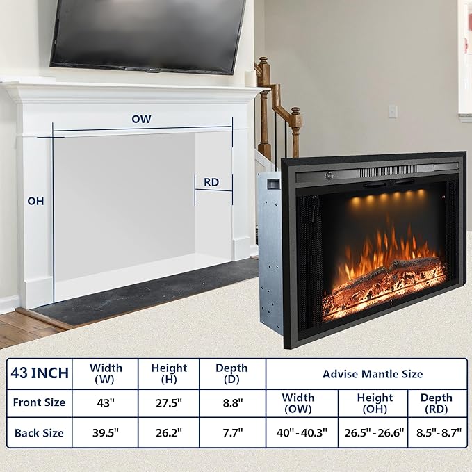 Trim Kit Designed for 43" Electric Fireplace Insert, Black
