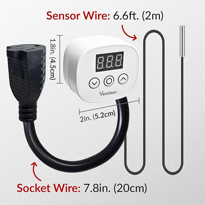 YeloDeer Digital Temperature Controller Outlet, Plug in Thermostat Switch 34-140°F, Timer Range 0h-10h,for Pipe Heating Reptile Greenhouse Aquarium Brewing Seedling Breeding and Hatching 110-120V 10A