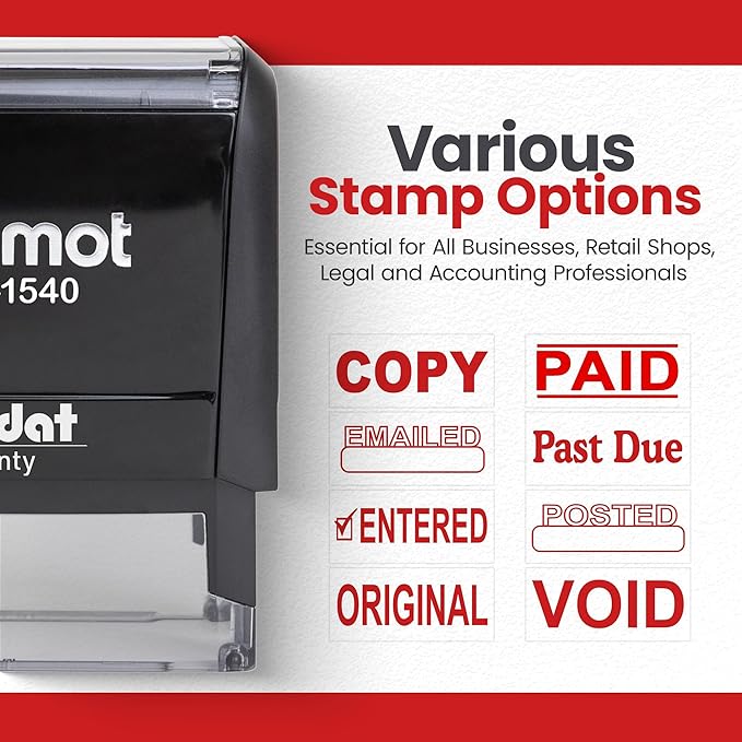 Promot Emailed Self Inking Rubber Stamp - Refillable Stampers for Office - Business, Accounting, Bookkeeping, Coding, Legal, Notary, Work, Ordering, Inventory Stamps - Red Ink