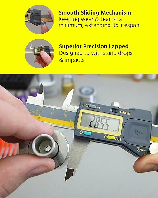 iGAGING Absolute Origin 0-6" Digital Caliper, IP54 Stainless Steel, SPC/USB Output Port, Fraction Reading, Depth Base, Case, Manual, Battery