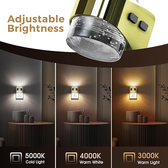 L LOHAS LED 2 Pack 3CCT Night Lights Plug into Wall, 3000K/4000k/5000K Adjustable Color Temperature Night Light,Bubble Nightlight with Dusk to Dawn Sensor for Rooms Bathroom Hallway