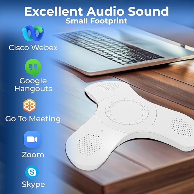 Skywin Bluetooth Conference Speaker with Microphone, Portable Wireless Speaker for Office Desk, Computer, and Laptop, Bluetooth Microphone for Conference Room, and PC, Smart Speakerphone (White)
