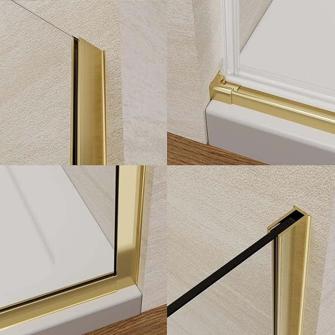 Pivot Swing Shower Door, Adjustable Width 58.9-60" W x 74" H Semi-Frameless Shower Glass Door with 5/16 in (8mm) Clear SGCC Tempered Glass with Nano Easy-Clean Coating (Brushed Gold)