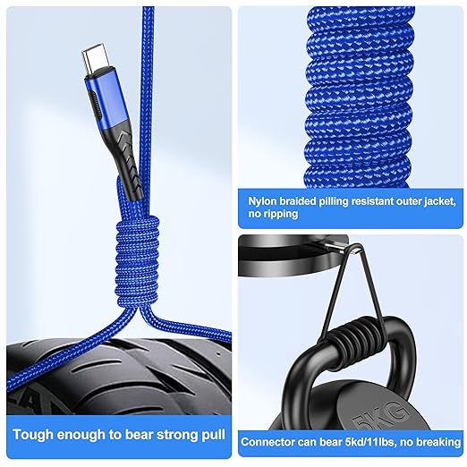 Durcord USB C Charger Cable Fast Charging, 2Pack 100W 6ft USB C to USB C Cable for Android Phone Pad, Type C to Type C Charger Braided Compatible with iPhone 15 Pro/Plus/Max/Android/Phone/Pad Blue