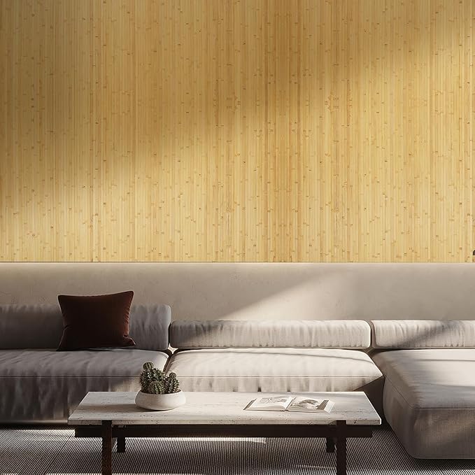 OUZUGIE 2 Pack 96x48 Inch Natural Bamboo Wall Panel – Natural Pole Wrap Paneling for Walls, Ceilings, Cabinets, Furniture – Ideal for Bedroom, Living Room & Office DIY Decor