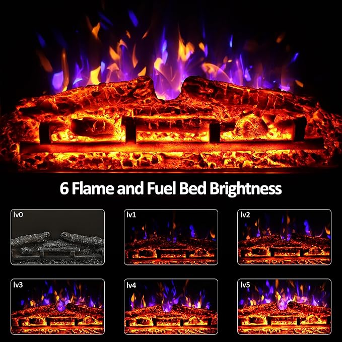 24.5" Electric Fireplace Inserts, Adjustable Brightness, Thermostat&Timer, Overheating Protection, 750/1500W