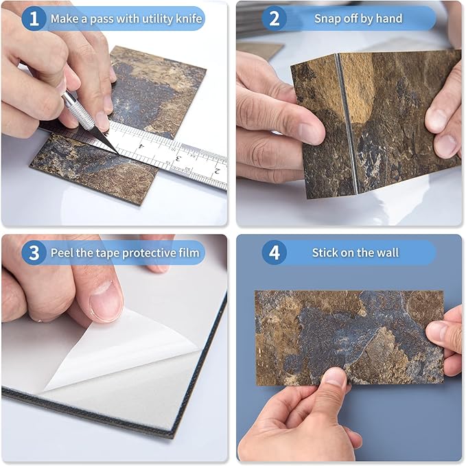 Art3d 102-Piece Peel and Stick Tile Backsplash for Kitchen Bathroom, 3in. × 6in. Stick on Subway Tile Rust Slate