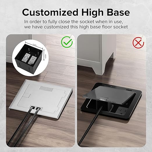 Vagueior Recessed Flat Hidden Floor Electrical Outlet Box Kit,Stainless Steel Cover with 4 * 20A Tamper-Resistant Receptacle Outlet and 5V/4.8A USB Port,UL Certified,Silver
