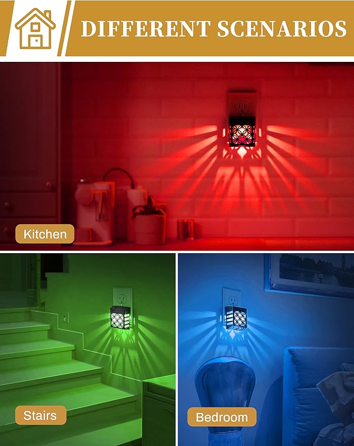 DORESshop Night Lights Plug Into Wall [2 Pack], LED Night Light, Color-Changing, Plug in Night Light, 8 Color RGB, Dusk-to-Dawn, Night Light for Kids, Nightlights for Children, Baby, Nursery, Kitchen