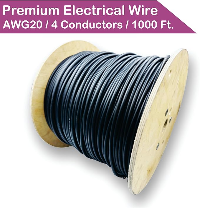 NATIONAL Wire & Cable – 20 AWG 4-Conductor Premium Copper Wire, 1000 ft, Stranded | Made in USA, Flexible Jacket | Electronics, Controls, DIY Wiring, Indoor and Outdoor Use
