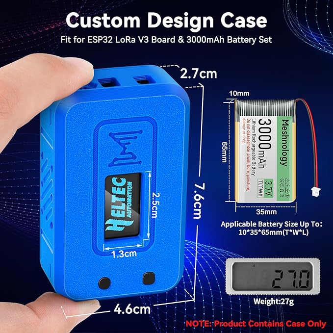 Meshnology Case for LoRa ESP32 V3 Module Board Device Set - Development Board Antenna 3000mAh Battery All-in Enclosure OLED Screen Protection Shell with Type C Interface (N35 Version, Blue)
