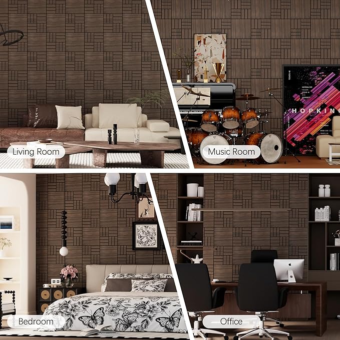 ARMURO 4 Packs Acoustic Wall Panels - Self-Adhesive 3D Wood Slat Wall Panel- Peel and Stick Sound Absorbing Panels for Noise Reducing - Feature Wall Decor for Home & Office