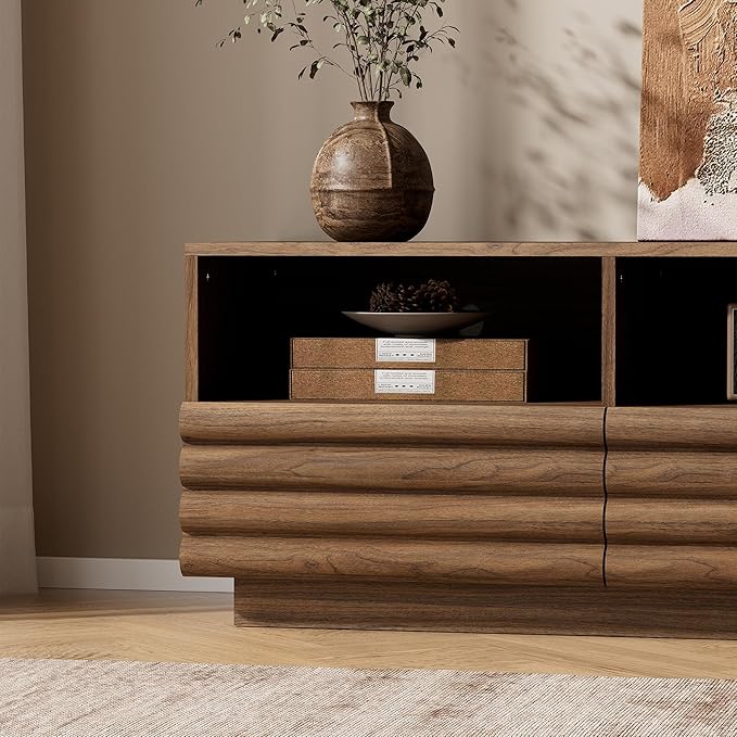 MAISONARIA Mid-Century Modern TV Stand for 50-60 inch TV, Entertainment Center with Storage & Drawers, Media Console Table for Living Room Bedroom, Walnut