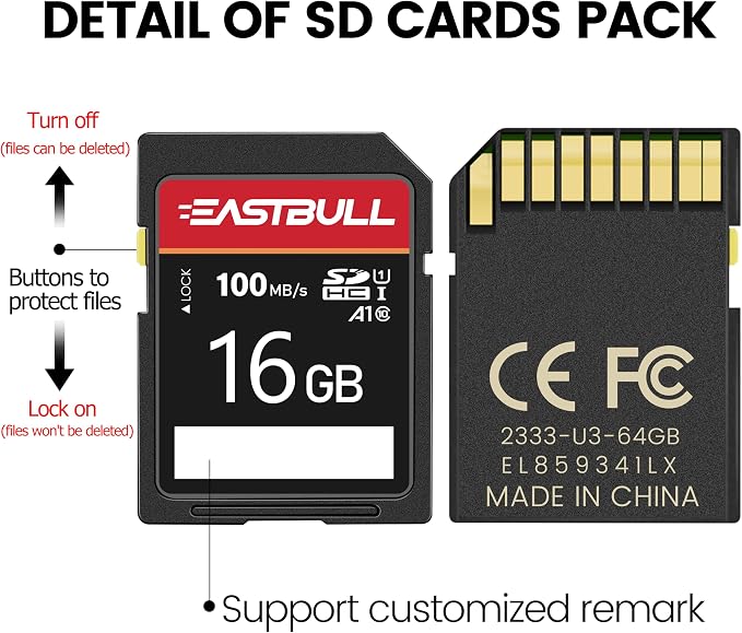 5-Pack of SD Card 16GB EASTBULL Class 10 SD Card U1 V30 High-Speed 100MB/s Read - Image 4