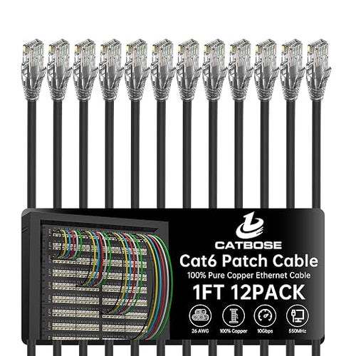 1 Foot Cat6 Patch Cables, Solid Pure Copper Patch Cord, Cat 6 Ethernet Cable by CatBose