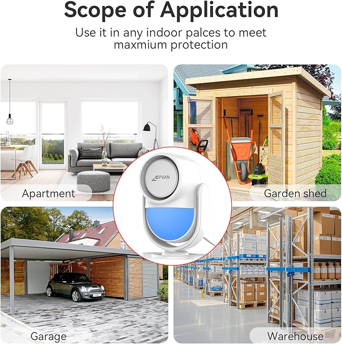 CPVAN WiFi Motion Sensor Alarm, 125dB Wireless Smart PIR Motion Detector Alarm for Home Security System with Phone APP Alert (Indoor PIR Alarm Host, 1 Remote), White
