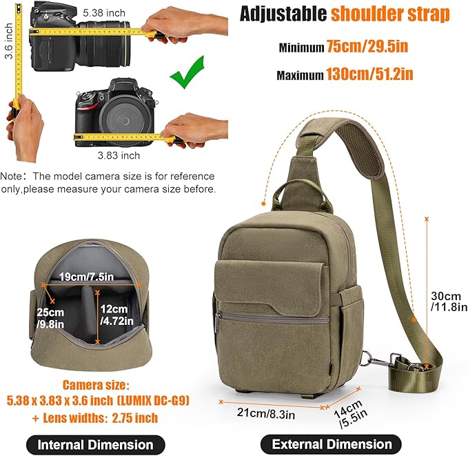 Cwatcun Camera Sling Bag Compact Small Camera Case, Waterproof Canvas Crossbody - Image 2