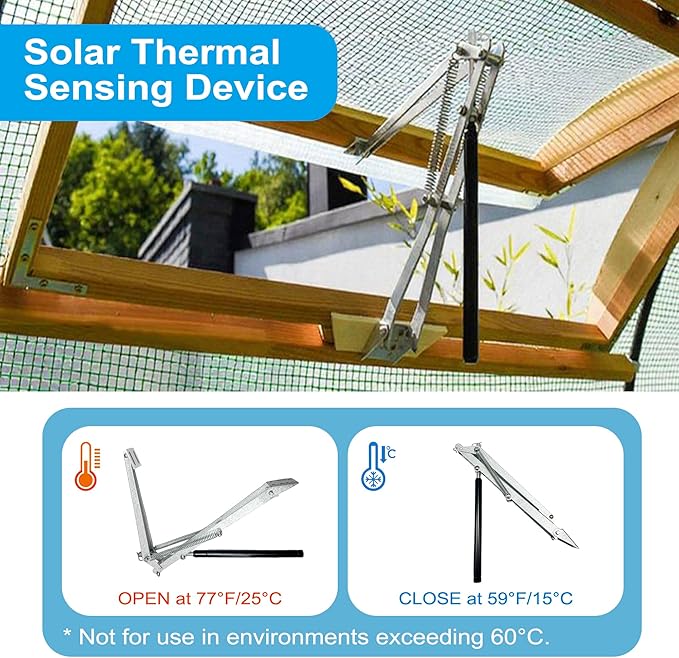2PCS Greenhouse Window Opener, Auto Vent Opener, Solar Sensitive Automatic Roof Vent Opener, Solar Heat Hothouse Roof Vent Kit, Greenhouse Supplies, Dual Spring Up to 30lbs