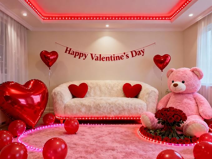 Red Led Lights Strip Valentines Galentines Day Decorations for Home Party Office Rope Lights Easy DIY Bedroom Cuttable Strip Lights for Baby Room Bathroom Living Room Ceiling Wall Vanity Mirror