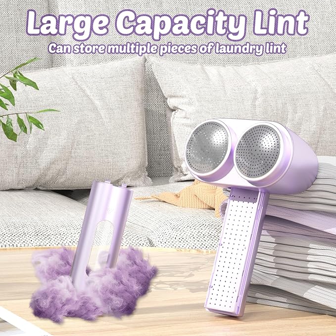 Tylasom Fabric Shaver, Rechargeable Double-Head Lint Remover, Electric Lint Shaver and Clothing Shaver to Remove Pillings and Fuzz Easily