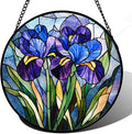 CRISGIF Stained Glass Window Hanging - Blue Purple Iris Flower Suncatcher for Door Garden Patio Sun Catchers Decor Christmas Mother's Day Birthday Gifts for Women Men Mom Nana Aunt Friend 7.8 in