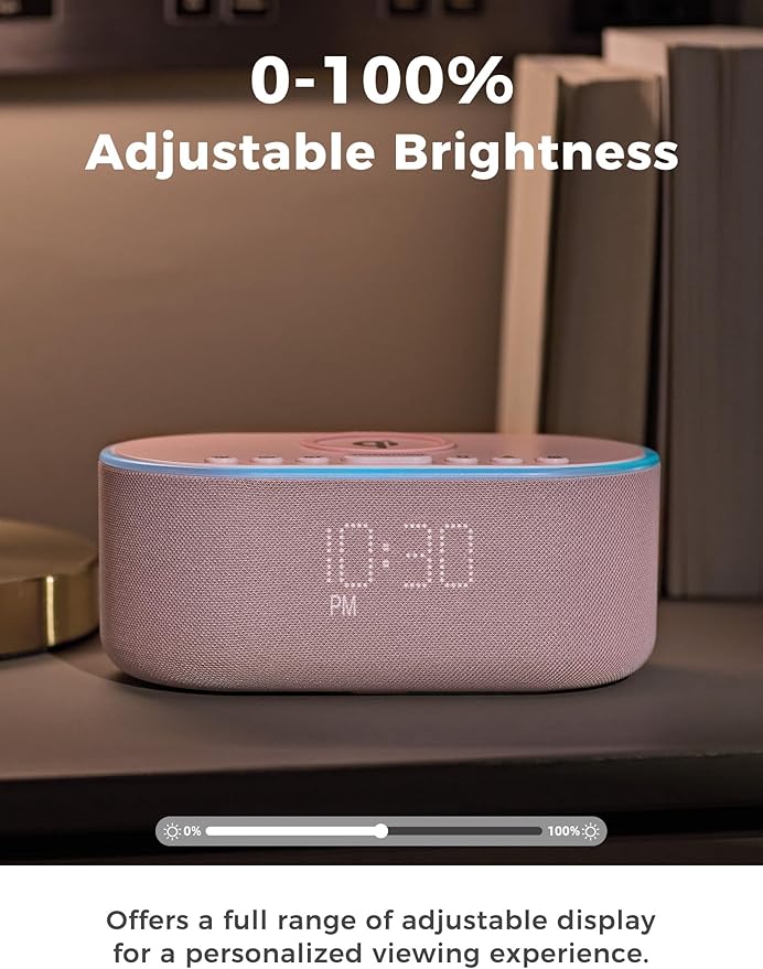 Odokee Wireless Charging Alarm Clock Radio: Qi Certified Fast Wireless Charger for iPhone Samsung - 10W Stereo Bluetooth Speaker - Dimmable Digital Clock with FM Radio for Bedroom Pink