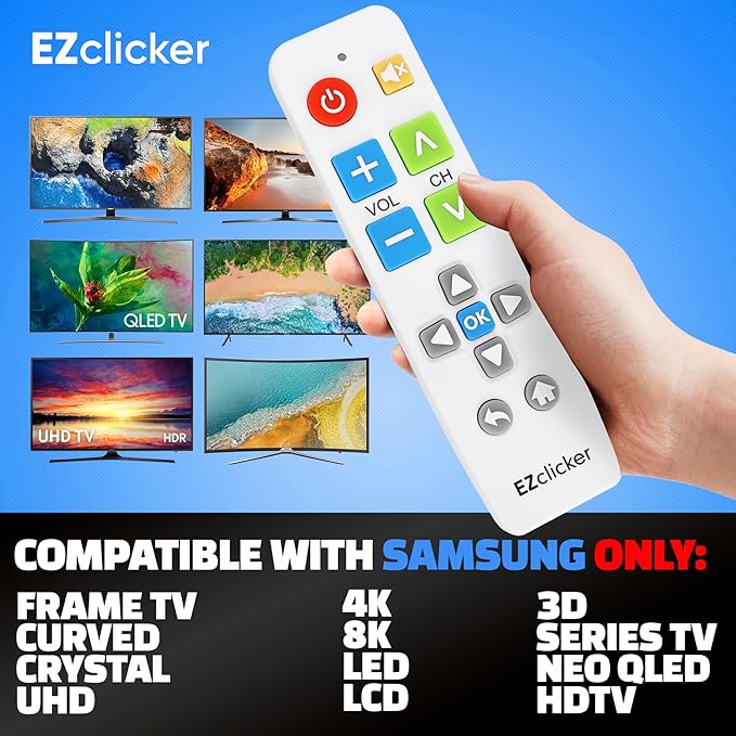 Samsung Replacement TV Remote Compatible with Samsung TV's ONLY (White) Big Button TV Remote Control, Simplified and Easy to Use (2xAAA Batteries not Included)