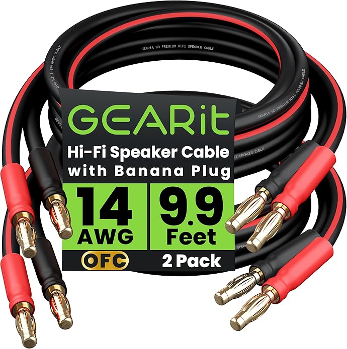 GearIT 14 AWG Speaker Cable with Banana Plugs 14Ga Banana Wire for Bi-Wire Bi-Amp HiFi Surround Sound